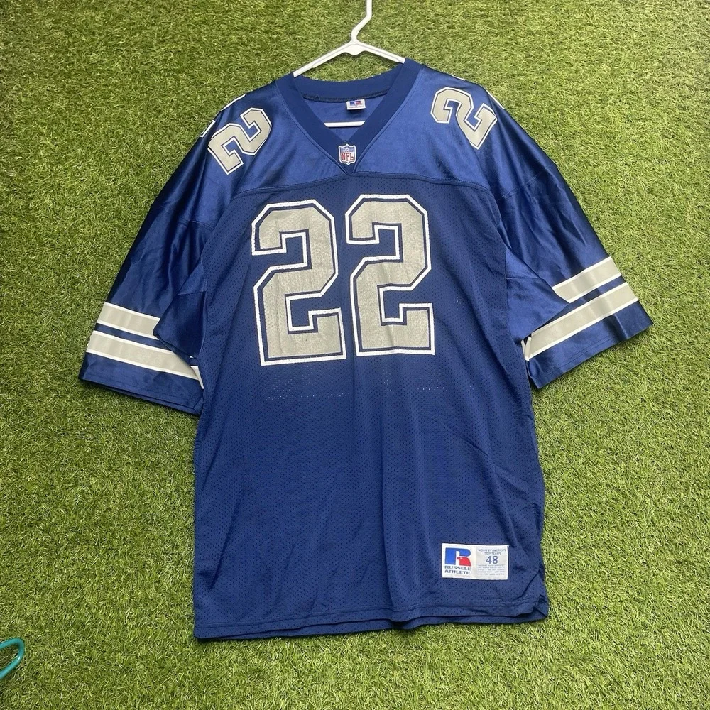 Vintage Russell Athletic Dallas Cowboys Jersey Mens 48 Emmitt Smith #22 Blue USA
